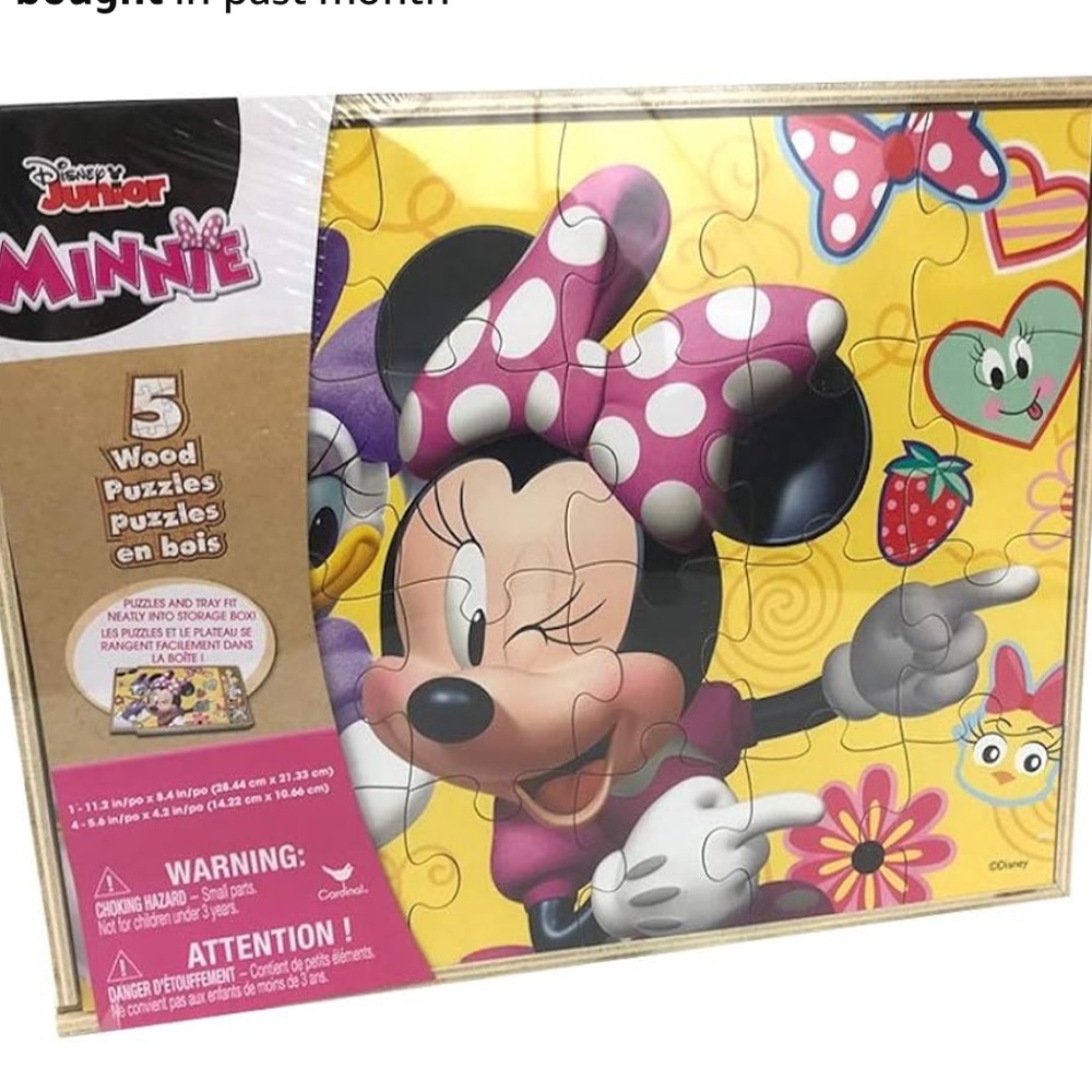Minnie Mouse Wood Puzzles Set of 5 with storage tray, Disney Junior nwt
